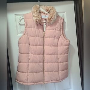 NWT Calvin Klein Blush Puffer Jacket with Faux Fur